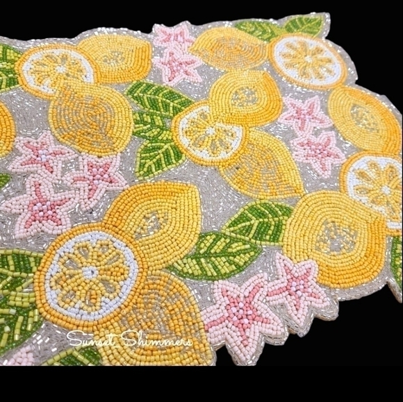 Sparkly Beaded Lemon Blossom Flower Table Runner Decor 36"  House & Garden New - Picture 9 of 11
